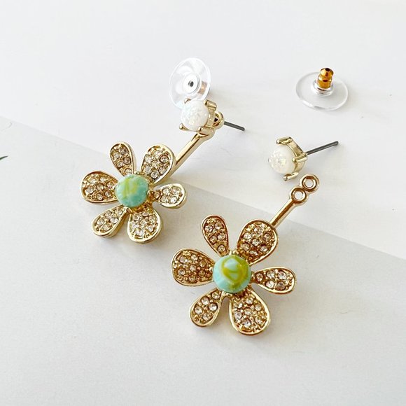 Anthropologie Crystal Turquoise Front Back Earrings - Picture 1 of 2